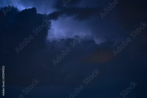 Clouds in the sky during a thunderstorm followed by lightning