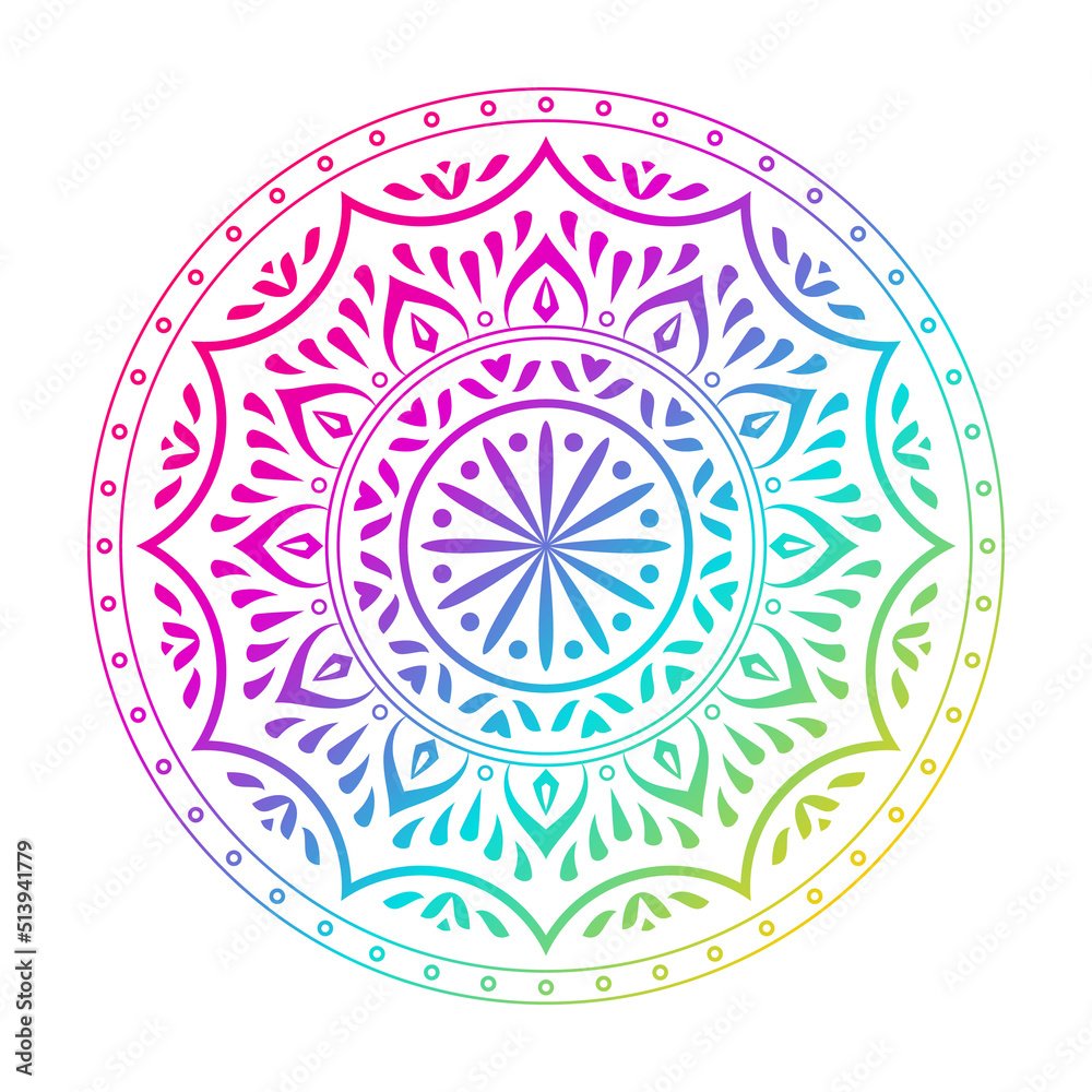 Round gradient color mandala on white isolated background. Abstract mandala design for yoga, meditation poster, banner, wallpaper Round gradient color mandala on white isolated background. Abstract mandala design for yoga, meditation poster, banner, wallpaper
