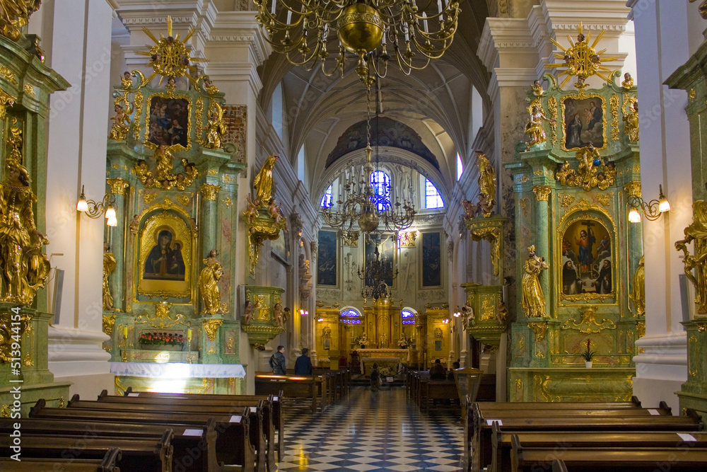 Interior of Dominican Church of St Stanislaus Bishop and Martyr in Old Town in Lublin, Poland