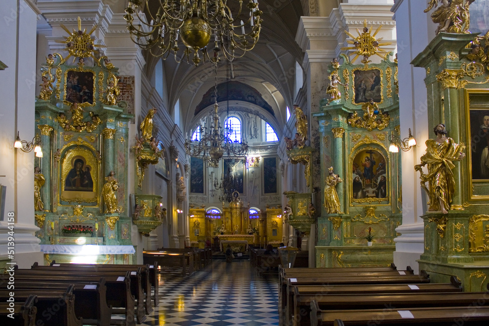 Interior of Dominican Church of St Stanislaus Bishop and Martyr in Old Town in Lublin, Poland