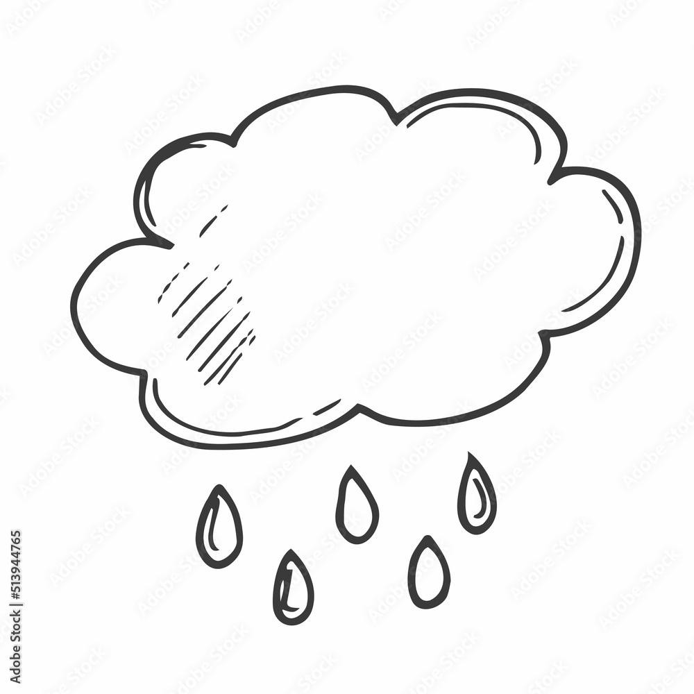 Cloud with drops, cloud, rain. Black and white illustration in the doodle style. Cloud with drops, cloud, rain. Black and white illustration in the doodle style.