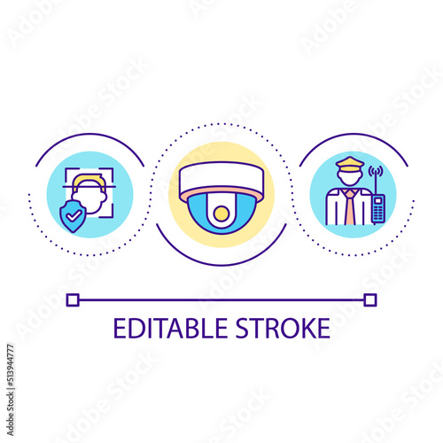 Surveillance system loop concept icon. Security camera abstract idea thin line illustration. Real time monitoring. Facial recognition. Isolated outline drawing. Editable stroke. Arial font used
