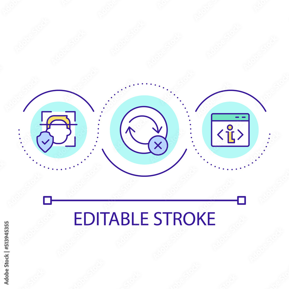 User identity verification loop concept icon. Facial recognition. Sensitive information protection abstract idea thin line illustration. Isolated outline drawing. Editable stroke. Arial font used