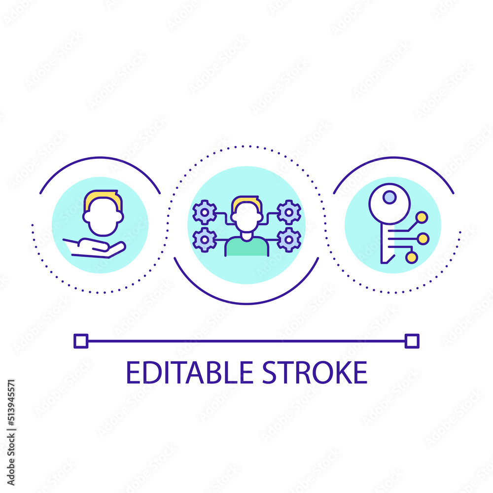 Privileged access management loop concept icon. Gaining special permissions abstract idea thin line illustration. Administrator user. Isolated outline drawing. Editable stroke. Arial font used