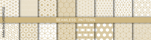 Set of 16 hexagonal seamless pattern. Seamless geometric cube pattern.