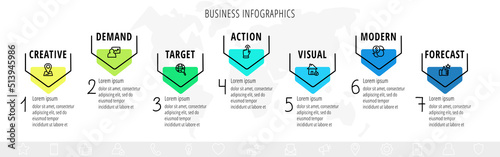 Vector arrows infographic design. Modern business presentation and infographics with 7 steps, options. Graphic timeline for app, website, interface, levels, diagram, banner, presentations