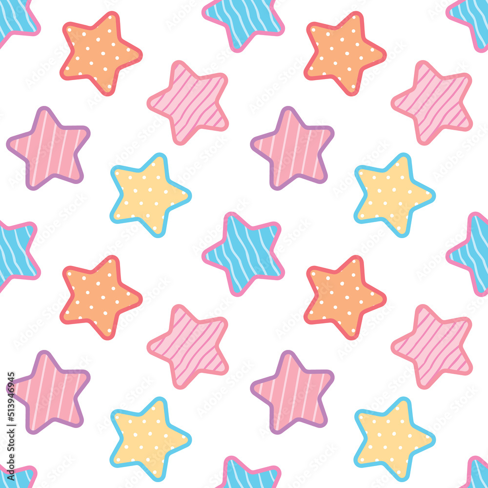 Seamless Pattern with Pastel Star Design on White Background