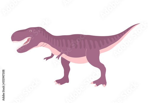 Scary tyrannosaurus rex. Carnivorous big lizard. Prehistoric pangolin. Predatory dinosaur hunter of the Jurassic period. Vector flat illustration isolated on white background