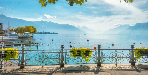 Picturesque landscape on Geneva Lake in Vevey town. Vaud canton, Switzerland