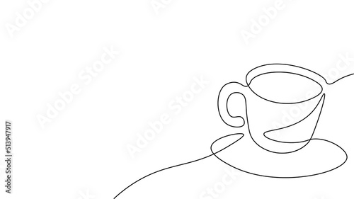 Single continuous line art. Coffee cup tea cup morning cafe hot drink silhouette concept design one sketch outline drawing vector illustration