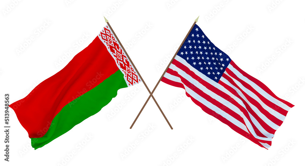 Background for designers, illustrators. National Independence Day. Flags Belarus and United States of America. USA Background for designers, illustrators. National Independence Day. Flags Belarus and United States of America. USA