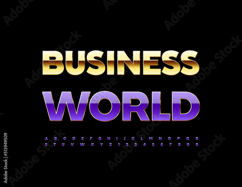 Vector golden logo Business Land. Modern Elegant Font. Artistic Alphabet Letters and Numbers set