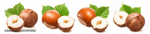 Foto Double hazelnut set isolated on white background