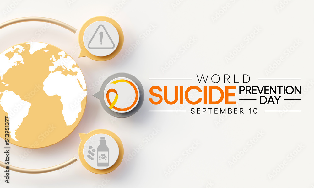 World Suicide prevention day is observed every year on September 10, in order to provide worldwide commitment and action to prevent suicides. 3D Rendering - obrazy, fototapety, plakaty 