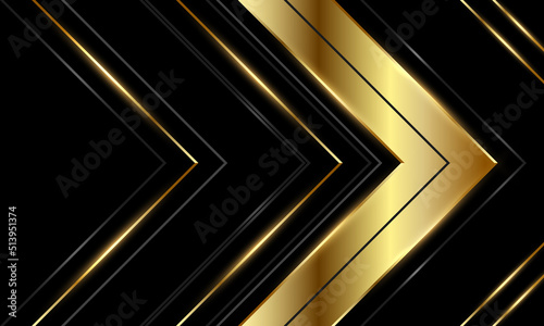 Abstract luxury black and gold background with arrows and angles. Elegant luxury background with 3d geometric triangle golden arrows. Vector illustration