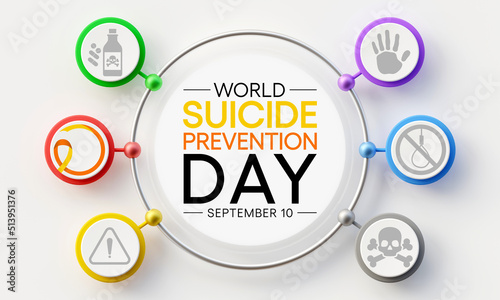 World Suicide prevention day is observed every year on September 10, in order to provide worldwide commitment and action to prevent suicides. 3D Rendering