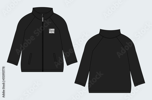 Long sleeve Jacket Vector illustration black color Template Front and back views