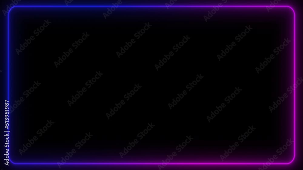 Animated pink and blue neon glowing rectangle frame background. Bright ...