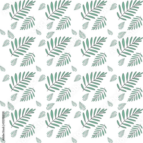 Seamless pattern of green fern leaves  hand-drawn. endless pattern  flat illustration for printing on fabric  textiles  packaging paper and web resources