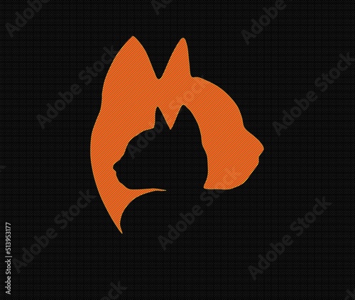 illustration of a fire,cat,abstract,kitty,black,yello,