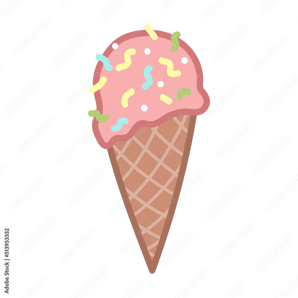 Classic ice cream pink color. One ball. Cartoon style. Vector isolated on white background.