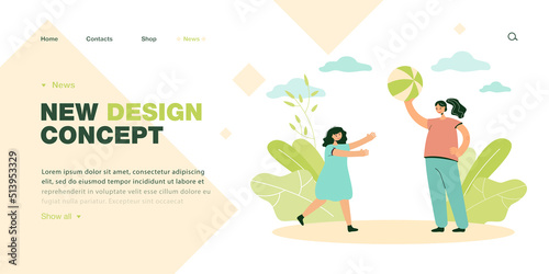 Running girl stretching hands to mother holding ball. Parent playing with child flat vector illustration. Family relationship, leisure time concept for banner, website design or landing web page