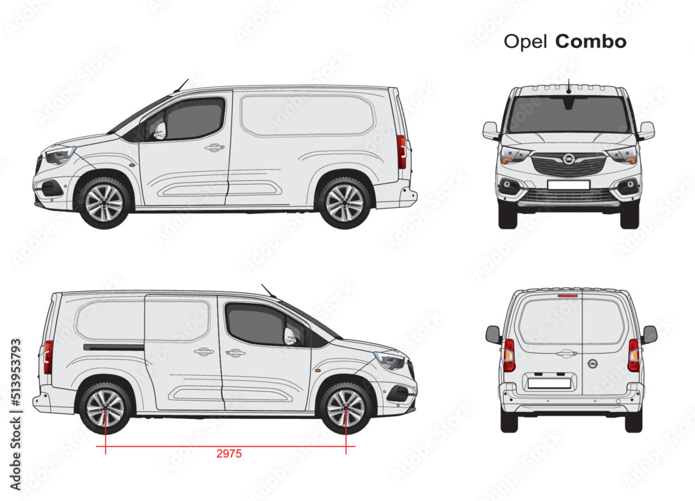 Cargo van Opel Combo vector outline template Stock-Vektorgrafik