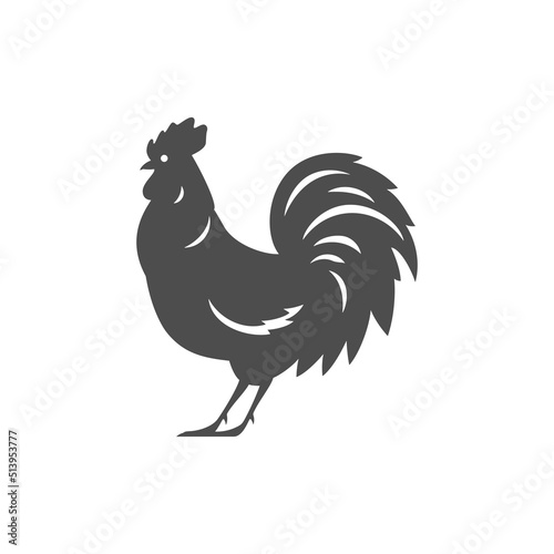 Monochrome rooster black silhouette vintage icon vector cockerel feather farm bird livestock poultry