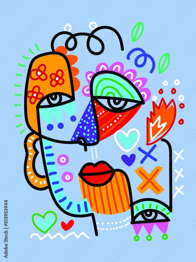 Abstract face portrait person hand drawn ,ethnic, decorative,line art character vector illustration. Abstract face portrait person hand drawn ,ethnic, decorative,line art character vector illustration.