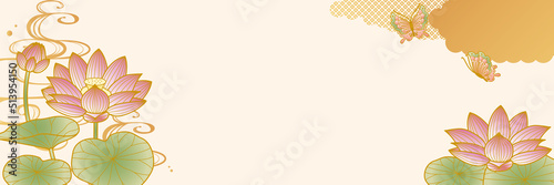 お盆 お彼岸テンプレート背景　蓮の花の和柄