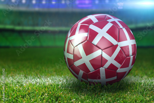 Denmark Soccer Ball on Stadium Green Grasses at Night