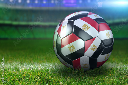 Egypt Soccer Ball on Stadium Green Grasses at Night