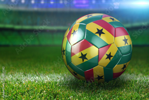 Ghana Soccer Ball on Stadium Green Grasses at Night