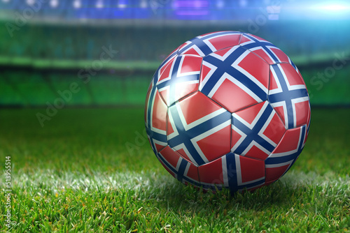 Norway Soccer Ball on Stadium Green Grasses at Night