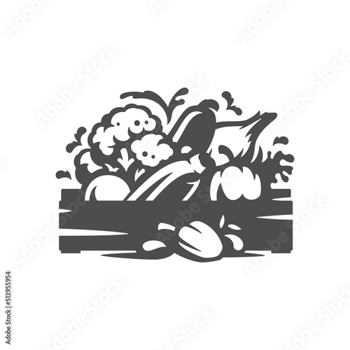 Fresh organic farm vegetable seasonal harvest in crate agricultural gardening vintage icon vector