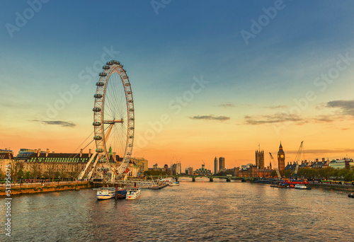 Sunset of the thames river in london