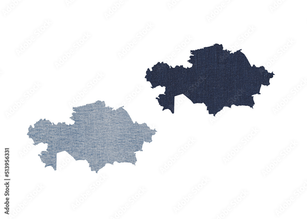 Fototapeta premium Political divisions. Patriotic sublimation denim textured backgrounds set on white. Kazakhstan