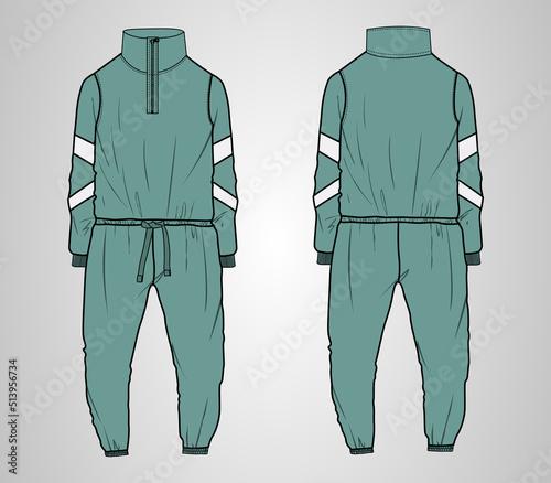 Nightwear dress design Technical fashion flat sketch vector illustration Green Color template front and back views.