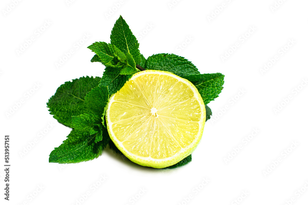 Lime and fresh mint isolated on white background Lime and fresh mint isolated on white background