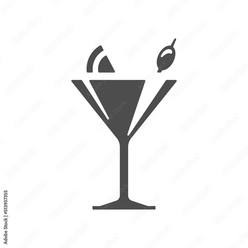 Elegant alcohol cocktail goblet with citrus slice and olive bar restaurant menu vintage icon vector Elegant alcohol cocktail goblet with citrus slice and olive bar restaurant menu vintage icon vector