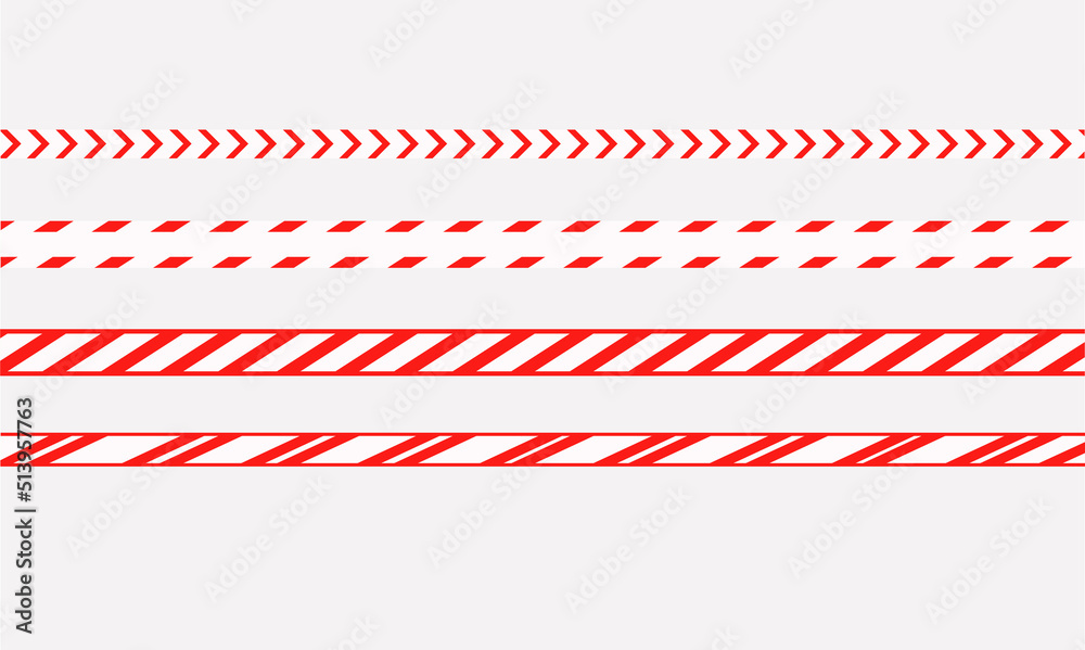 Fototapeta premium Set of red warning ribbons for construction and crime control. Vector illustration.