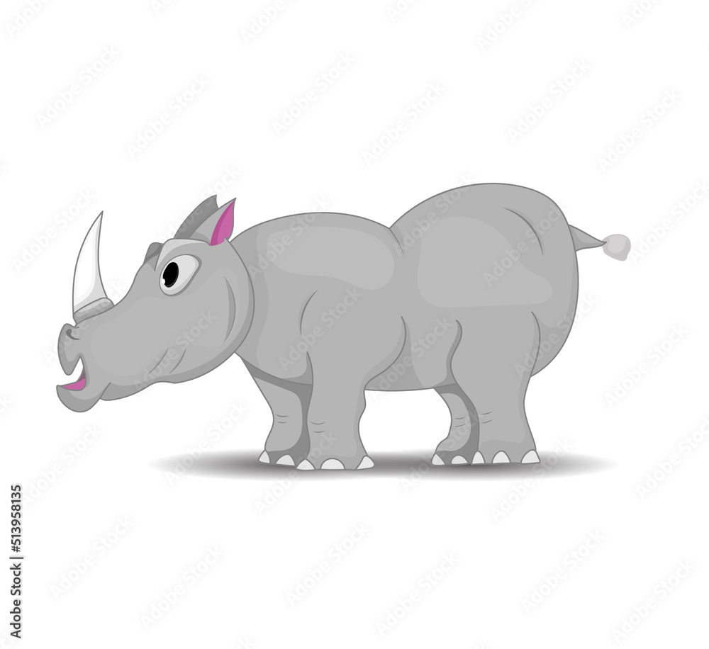 Naklejka premium surprise rhino, isolated emoji character cartoon rhinoceros surprised with big eyes sticker emoticon