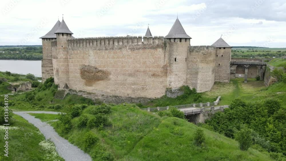 Beautiful view of the castle from the side, aerial view of nature Beautiful view of the castle from the side, aerial view of nature