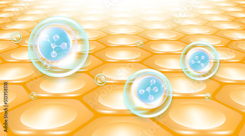 Hyaluronic acid hair and skin solutions ad, blue collagen serum drop over skin cells with cosmetic advertising background ready to use, illustration vector.