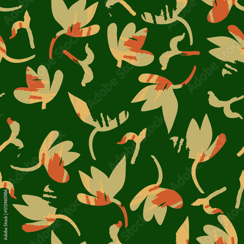 seamless multicolour flower pattern  on green background , greeting card or fabric