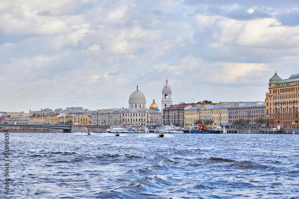 View of various cityscapes from the water