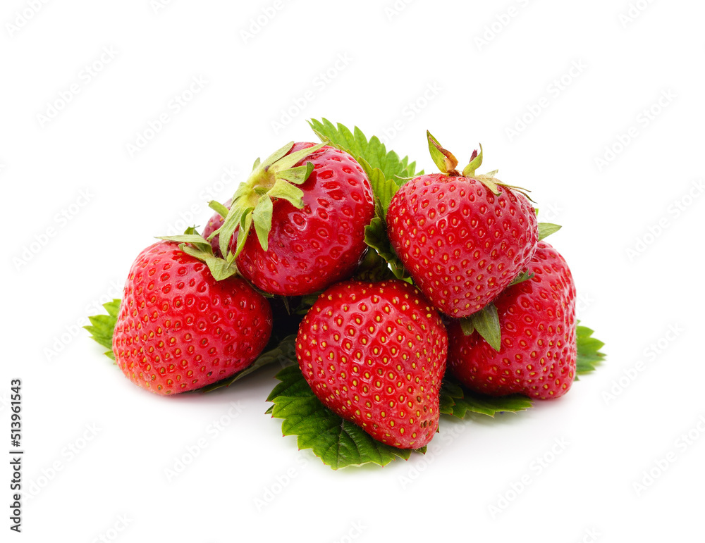 Ripe strawberry with leaves.