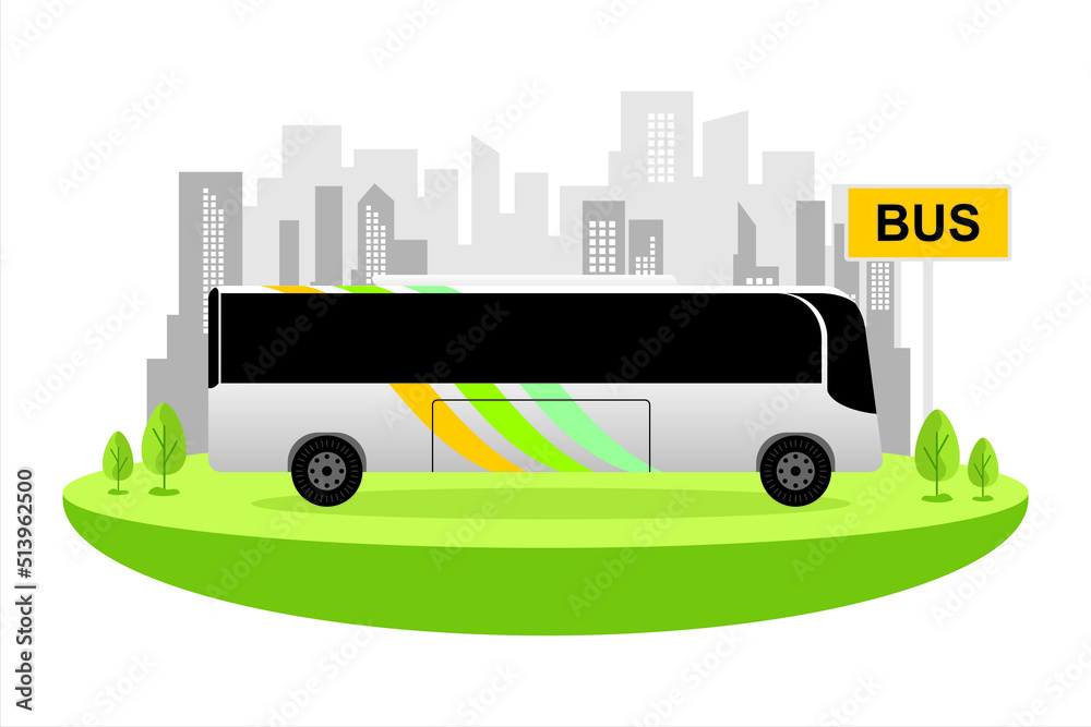 Bus vehicle. Illustration of a bus with an urban background. Skyscraper building Bus vehicle. Illustration of a bus with an urban background. Skyscraper building
