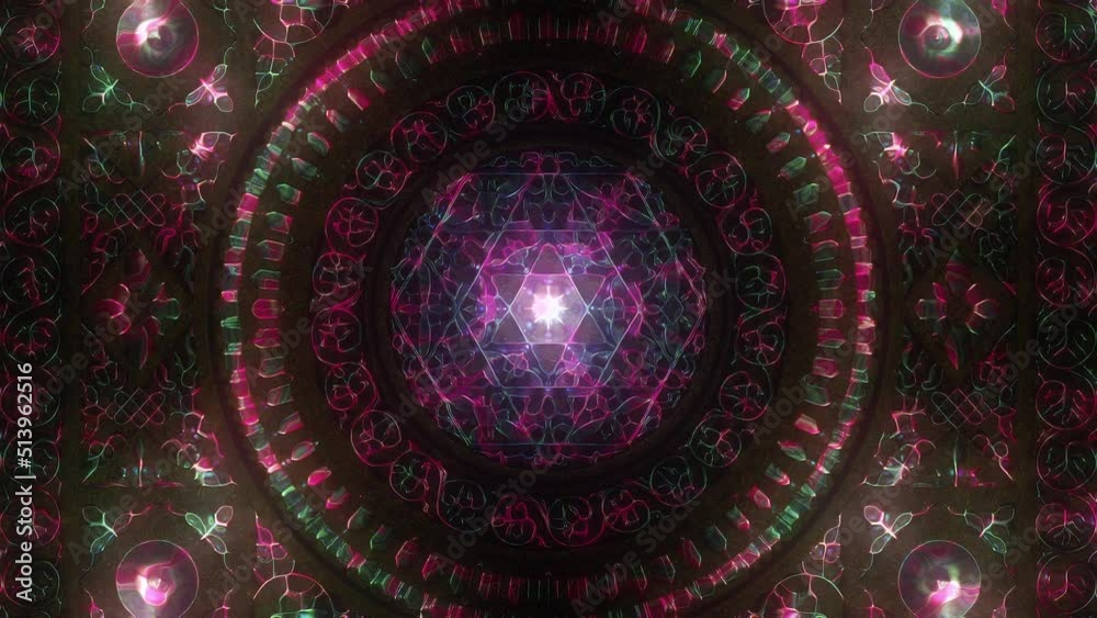 Colorful Magic Indian Ornaments Ancient Symbols 3D Vj Loop Visual 4k Texture Vivid Ritual Video Art