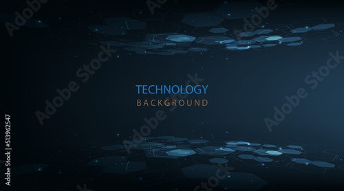Dark blue background with perspective hexagon pattern.Vector graphics.